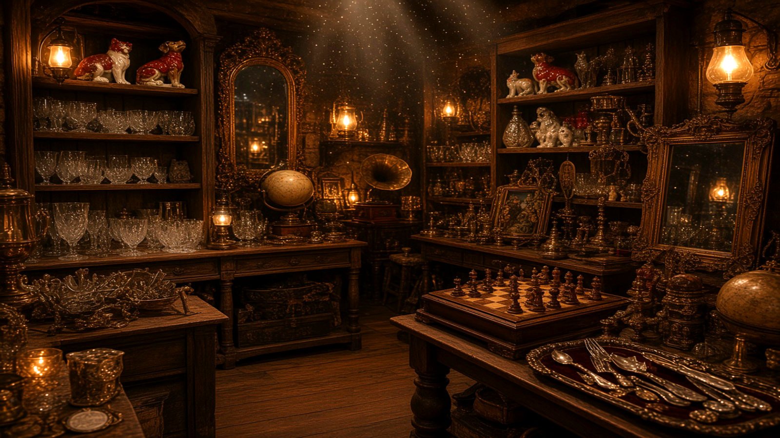 Warm interior atmosphere among antiques and vintage finds